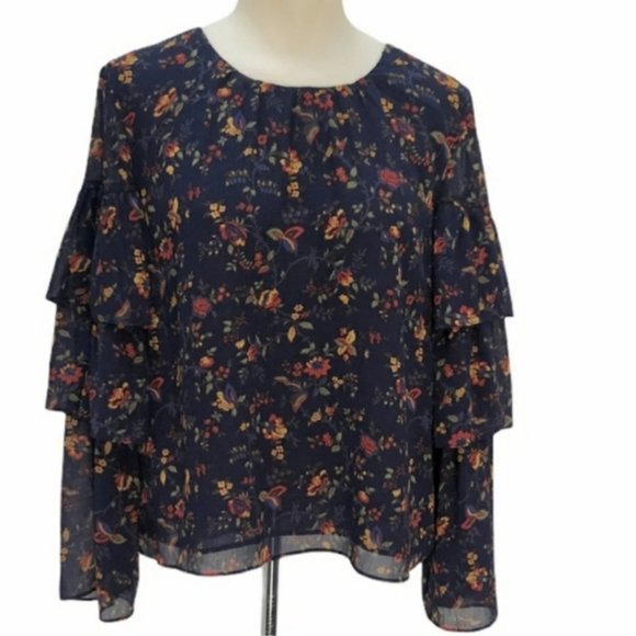 MADEWELL Ruffle Sleeve Moonless Blouse in Navy EUC sz M - Picture 2 of 9